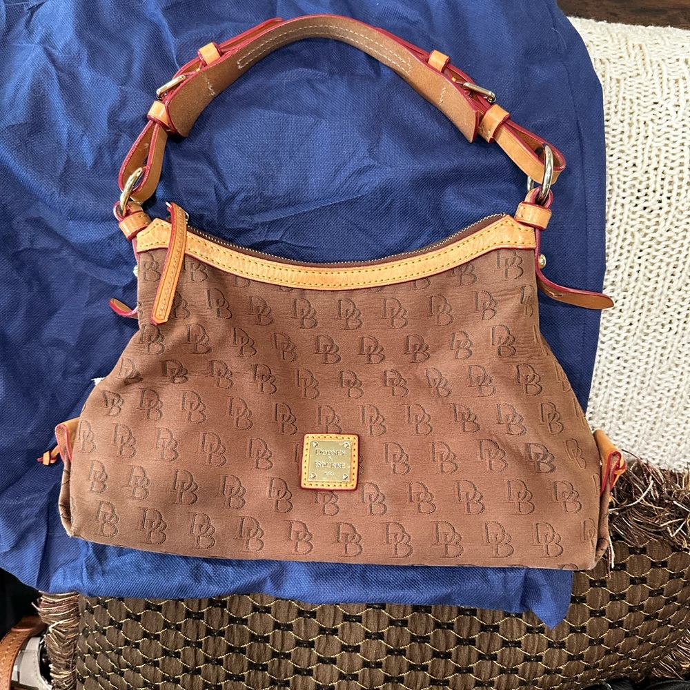 Brown fabric, leather detail, Original Dooney Burke purse. Like new.